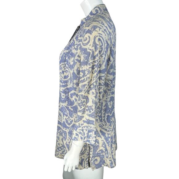 Coldwater Creek Linen Tunic Top Womens Large Petite Paisley Button Pintuck Pleat - Picture 6 of 12